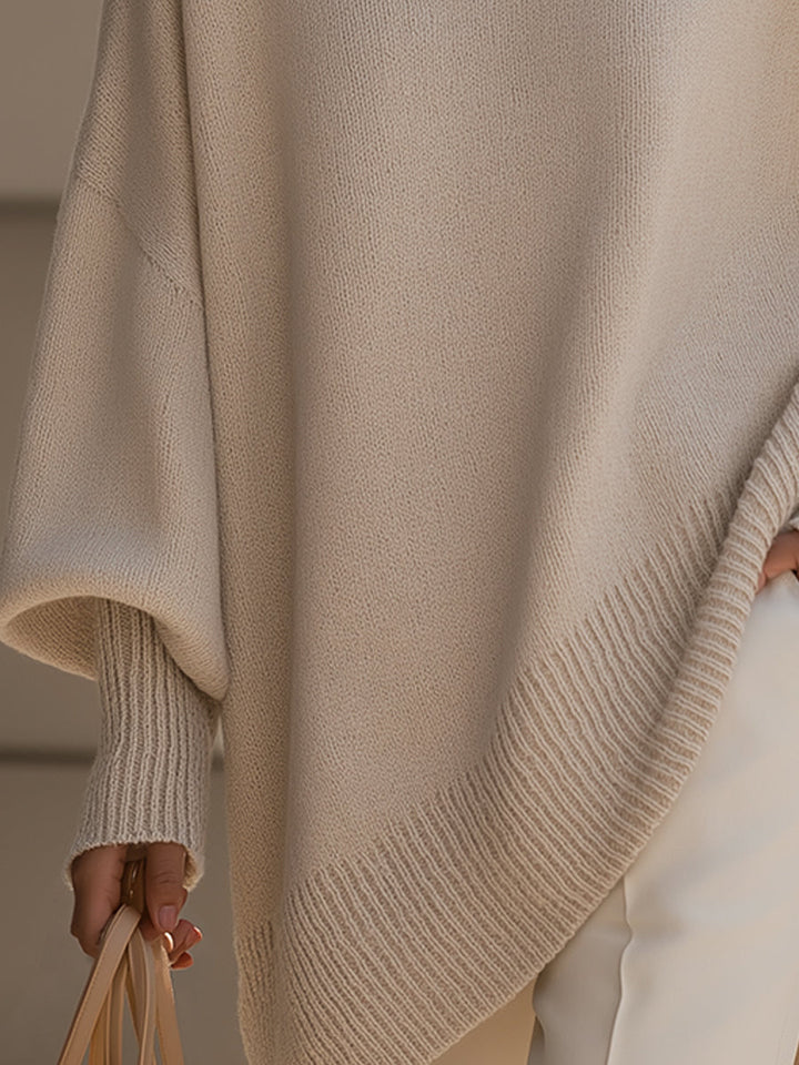 Women's Relaxed Oversized Sweater with Ribbed Knit and Rounded Neckline