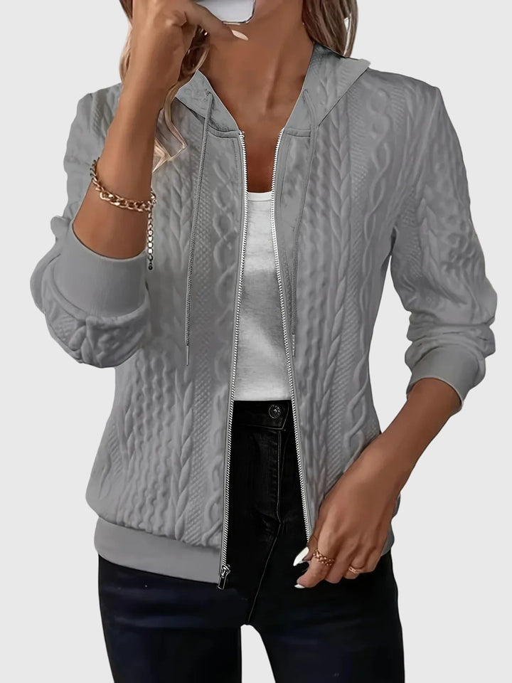 Women's Stylish Quilted Zip Up Hoodie with Cable Knit Pattern