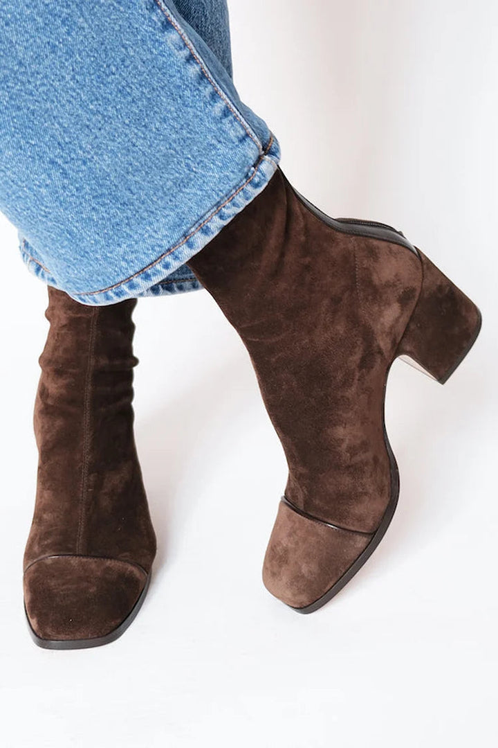 Women's Elegant Suede Ankle Boots with Block Heel and Square Toe