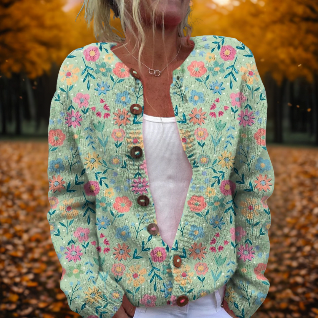 Women's Beautiful Floral Cardigan with Button-Up Front