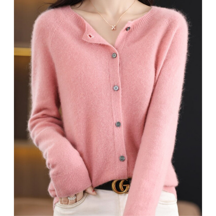 Women's Lightweight Cashmere Cardigan with Button Up and Long Sleeves