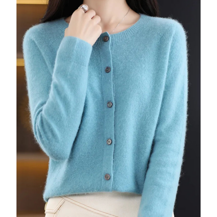 Women's Lightweight Cashmere Cardigan with Button Up and Long Sleeves