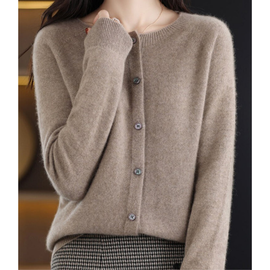 Women's Lightweight Cashmere Cardigan with Button Up and Long Sleeves