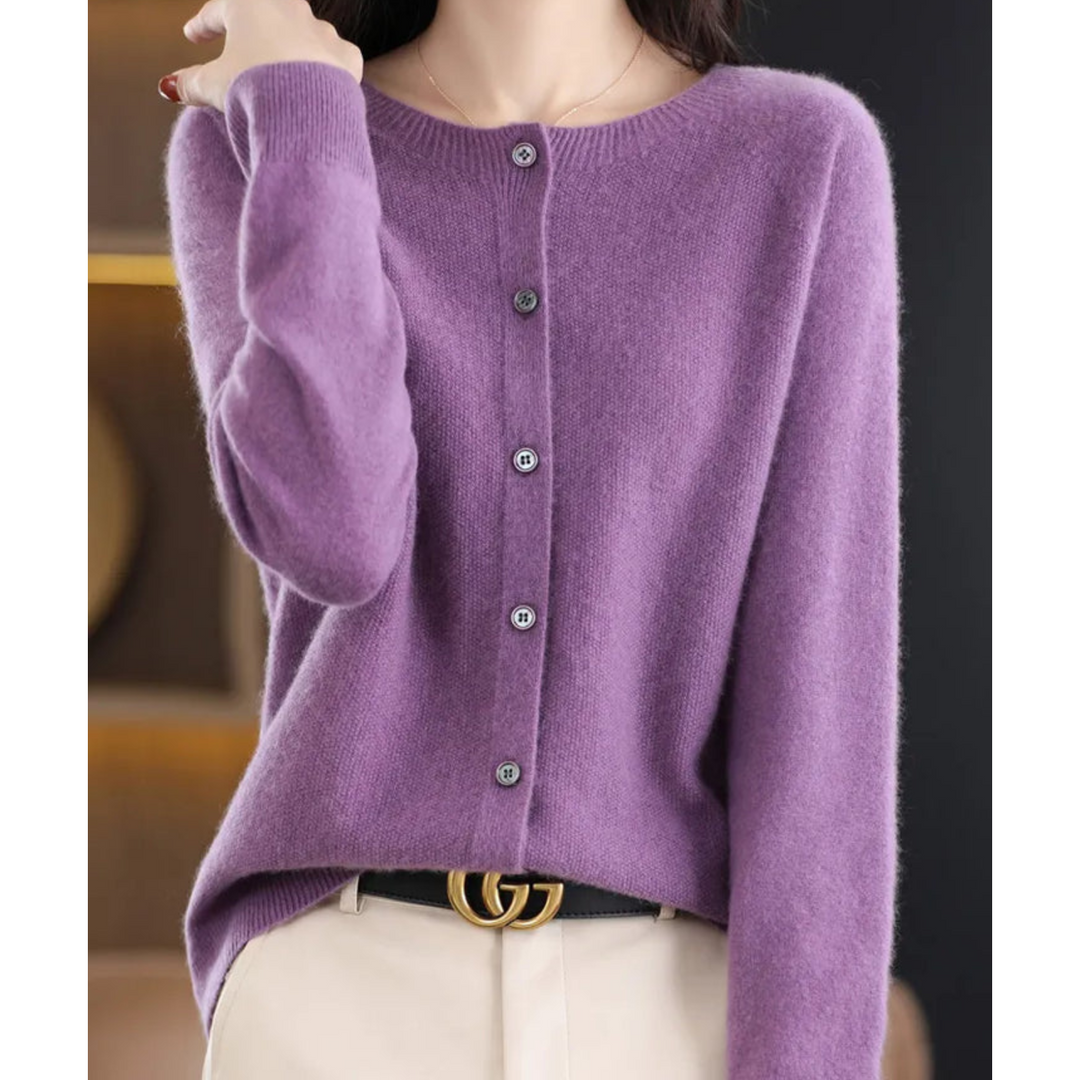 Women's Lightweight Cashmere Cardigan with Button Up and Long Sleeves