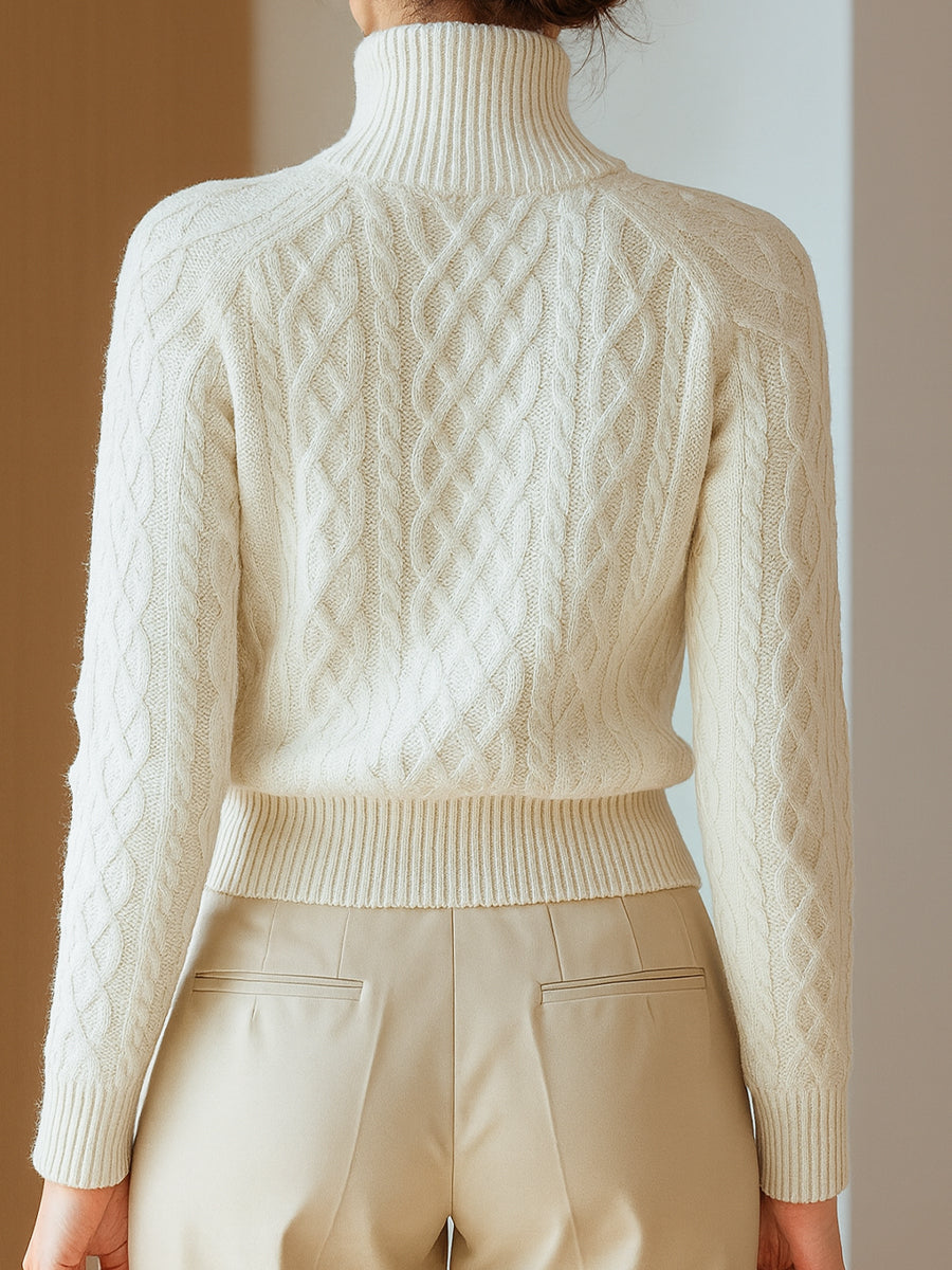 Women's Elegant Chunky Cable Knit Zip-Up Cardigan