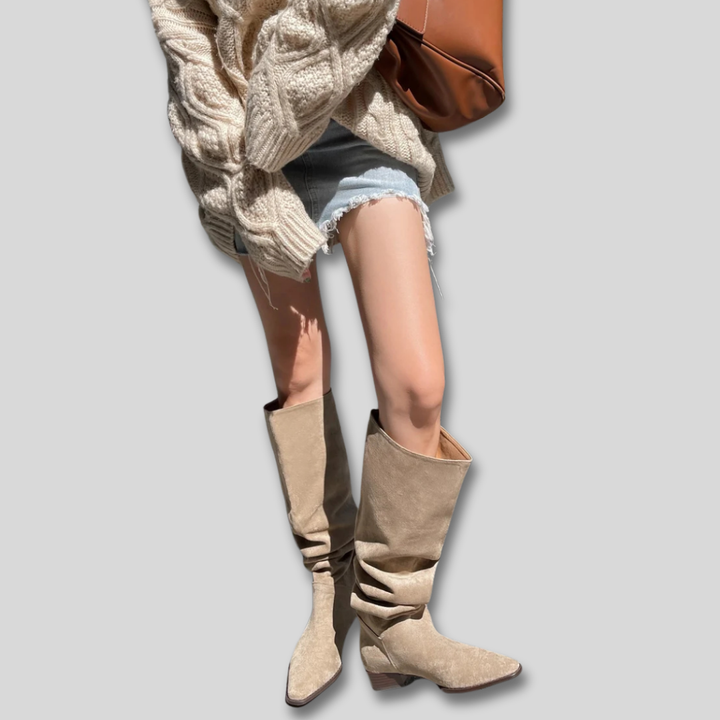 Women's Elegant Suede Block Heel Knee High Boots