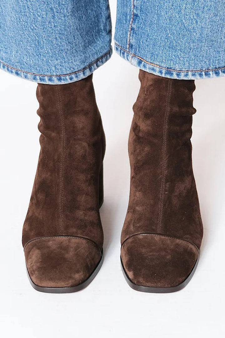 Women's Elegant Suede Ankle Boots with Block Heel and Square Toe