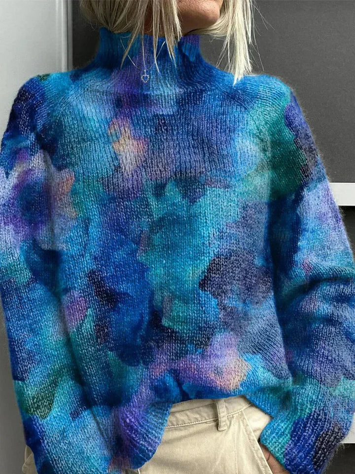 Women's Sophisticated Embroidered Jumper with Ribbed Knit Turtleneck