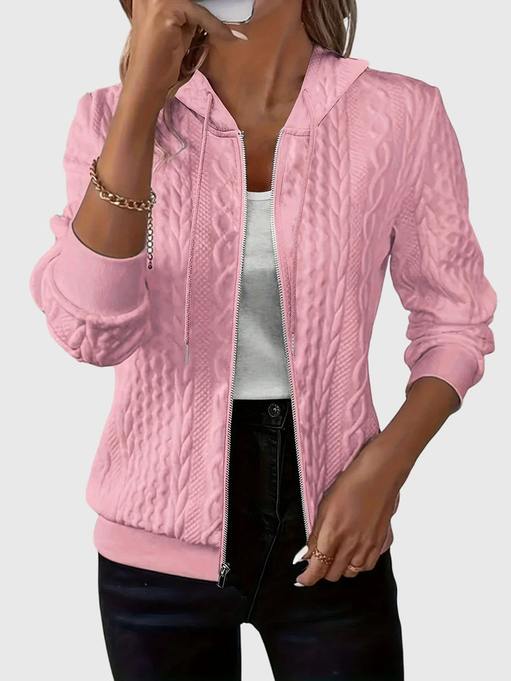 Women's Stylish Quilted Zip Up Hoodie with Cable Knit Pattern