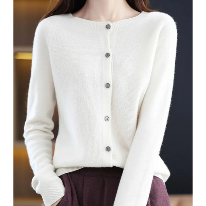 Women's Lightweight Cashmere Cardigan with Button Up and Long Sleeves