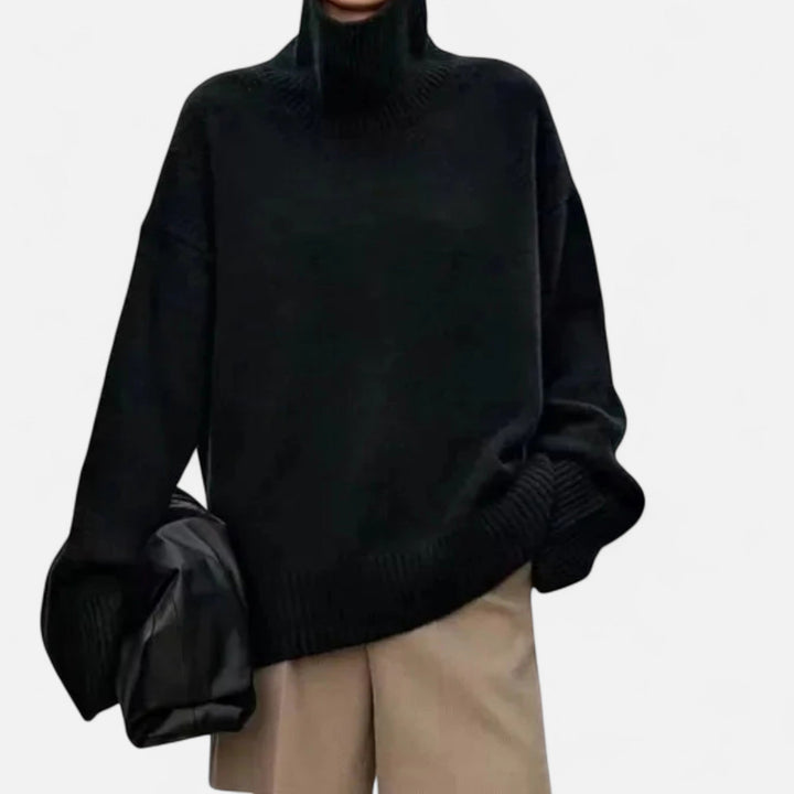 Women's Timeless Wool Sweater with Ribbed Collar and Long Sleeves