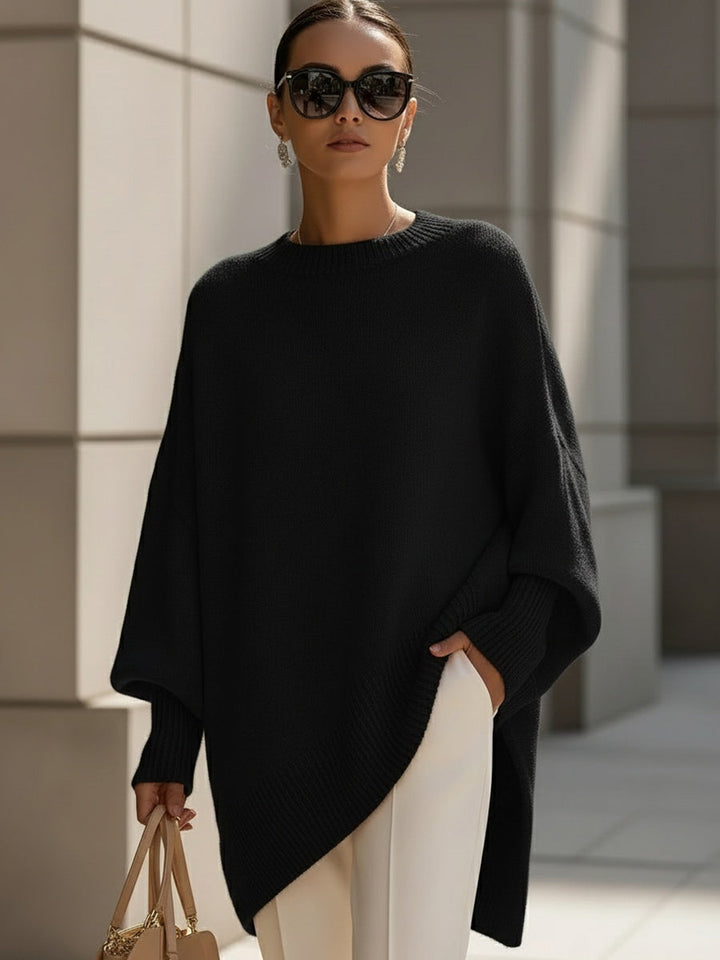 Women's Relaxed Oversized Sweater with Ribbed Knit and Rounded Neckline