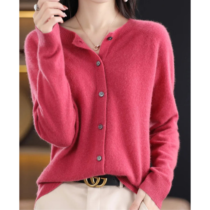 Women's Lightweight Cashmere Cardigan with Button Up and Long Sleeves