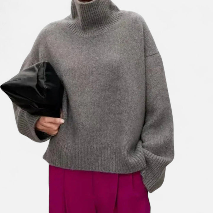 Women's Timeless Wool Sweater with Ribbed Collar and Long Sleeves