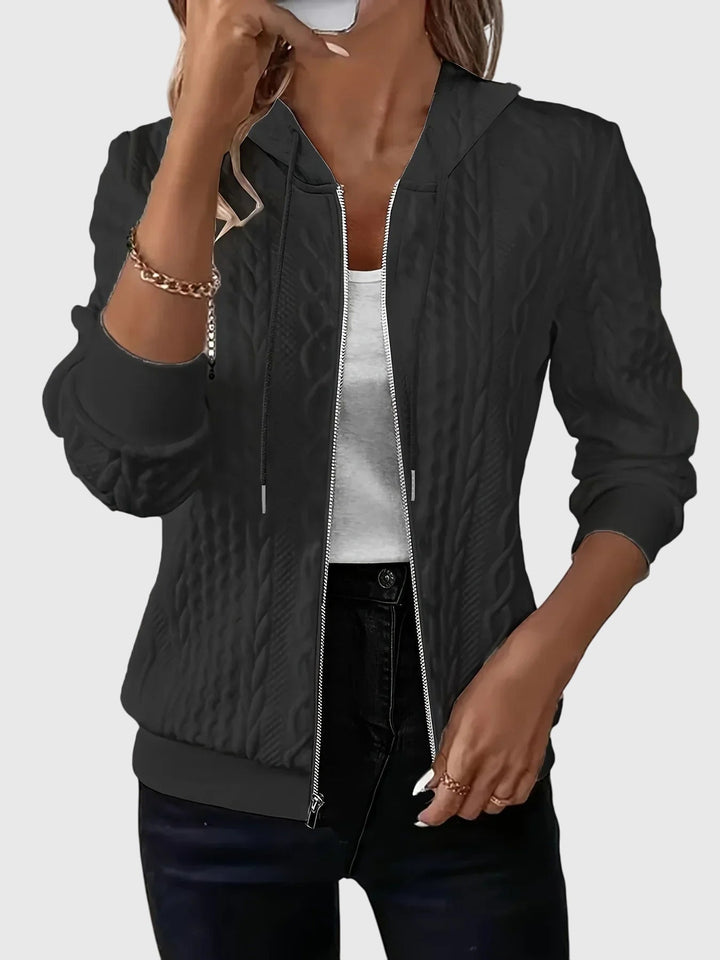 Women's Stylish Quilted Zip Up Hoodie with Cable Knit Pattern