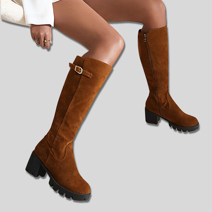 Women's Stylish Suede Knee High Boots with Block Heel