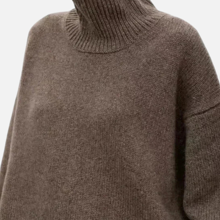 Women's Timeless Wool Sweater with Ribbed Collar and Long Sleeves