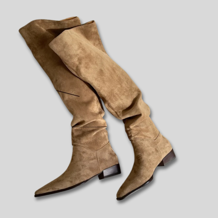 Women's Elegant Suede Block Heel Knee High Boots