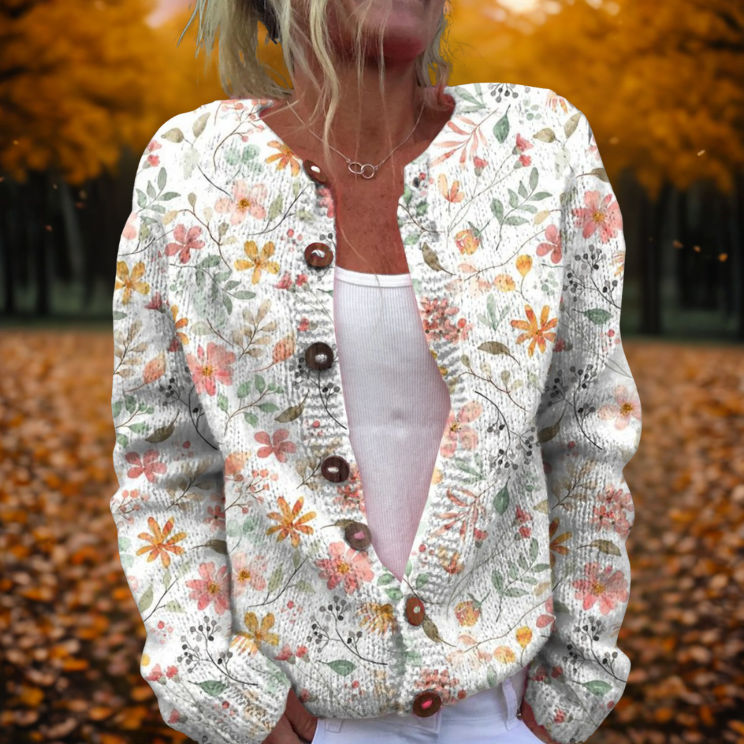 Women's Classic Floral Print Button-Up Cardigan