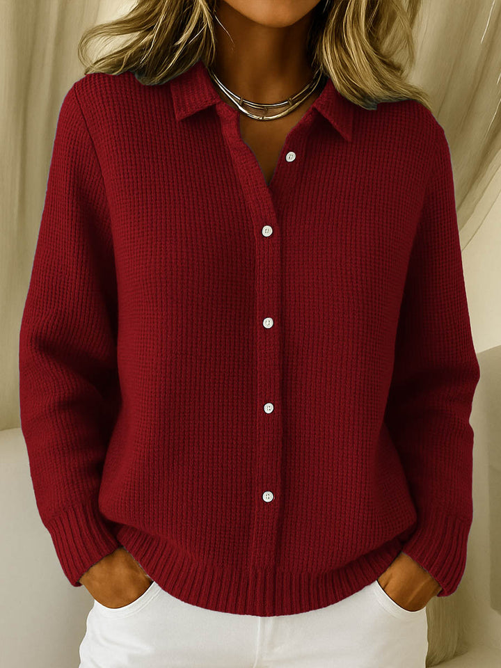 Women's Classic Collared Cardigan with Button-Up Front and Ribbed Knit