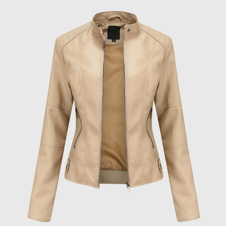 Women's Stylish Leather Jacket with Stand Collar