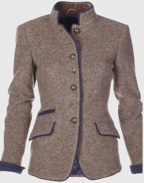 Women's Elegant Fitted Cardigan with High Collar and Button Up Front