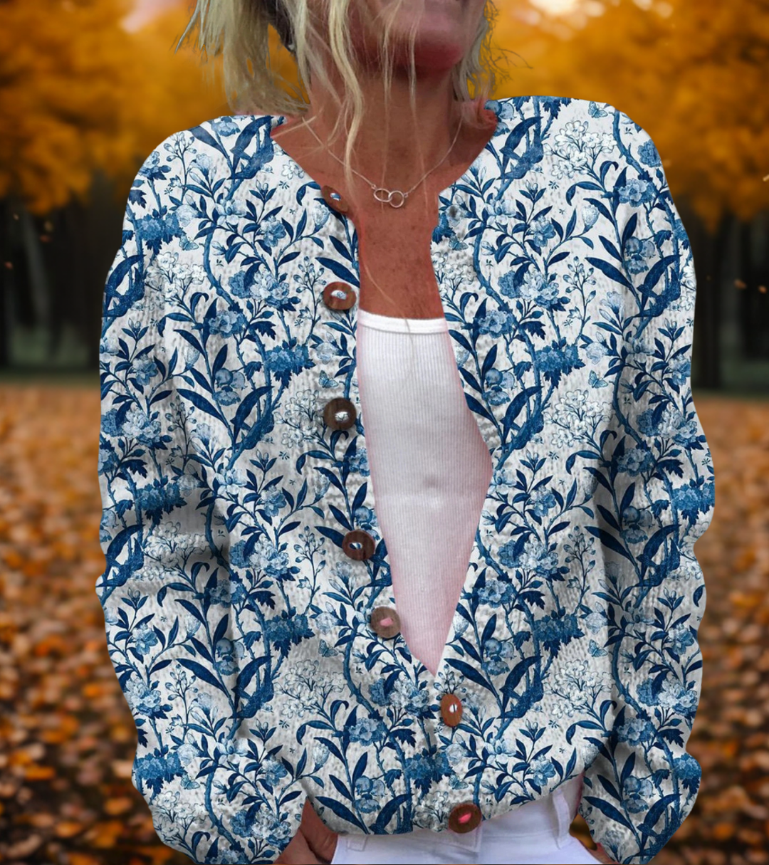 Women's Vintage-Inspired Floral Knit Cardigan
