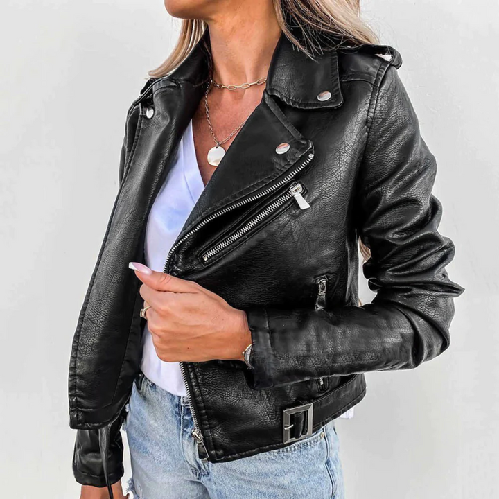 Women's Elegant Black Faux Leather Jacket