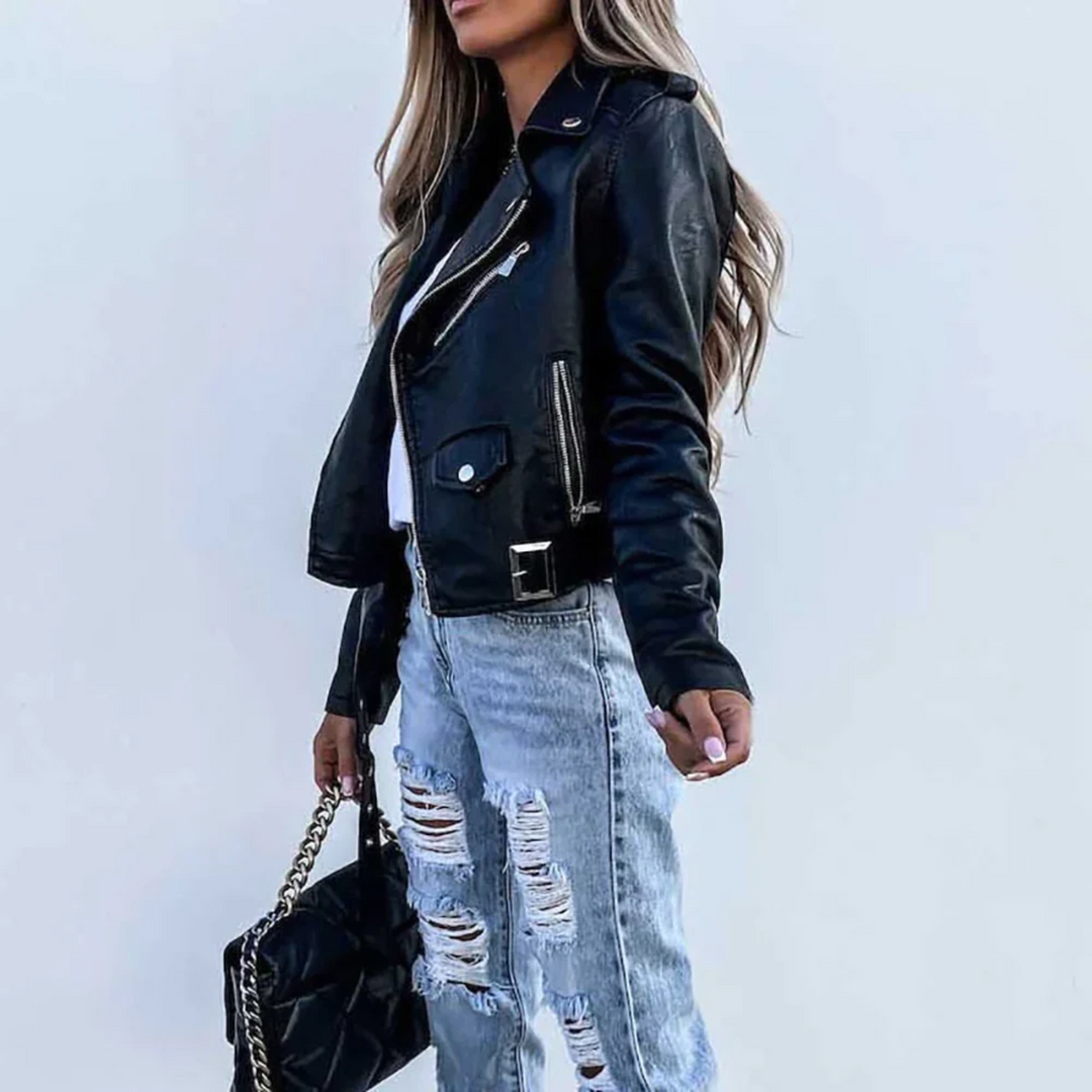 Women's Elegant Black Faux Leather Jacket
