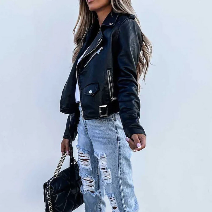 Women's Elegant Black Faux Leather Jacket