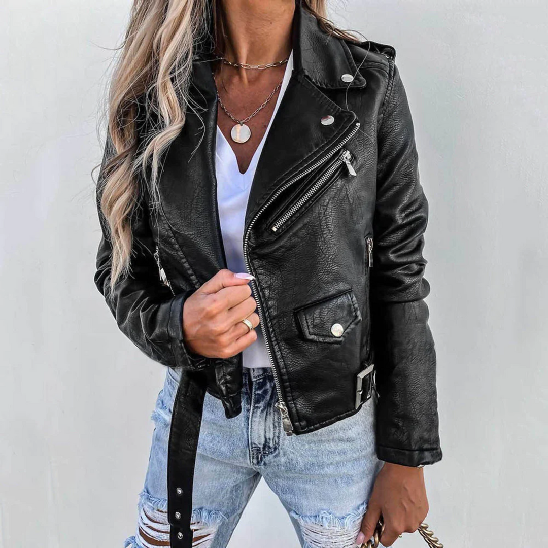 Women's Elegant Black Faux Leather Jacket