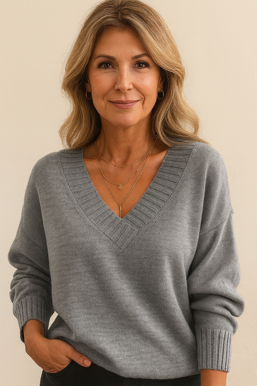 Women's Beautiful V Neck Knit Jumper