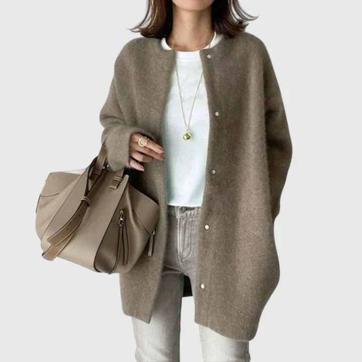 Women's Elegant Longline Cardigan with Button Up Front and Round Neckline