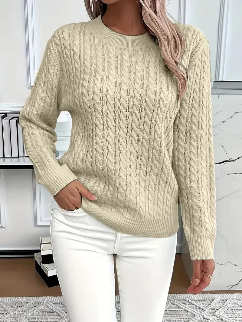 Women's Trendy Cable Knit Jumper with Crew Neck