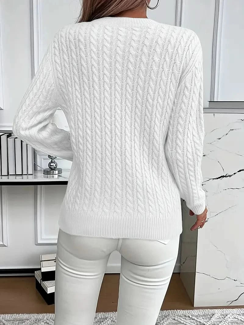 Women's Trendy Cable Knit Jumper with Crew Neck