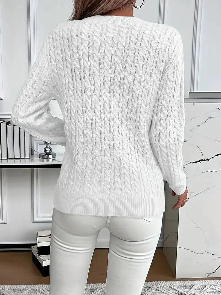 Women's Trendy Cable Knit Jumper with Crew Neck