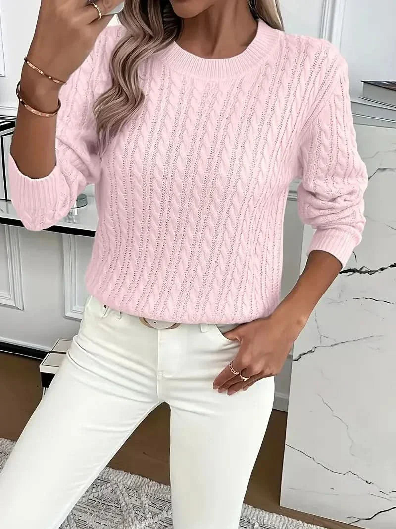 Women's Trendy Cable Knit Jumper with Crew Neck