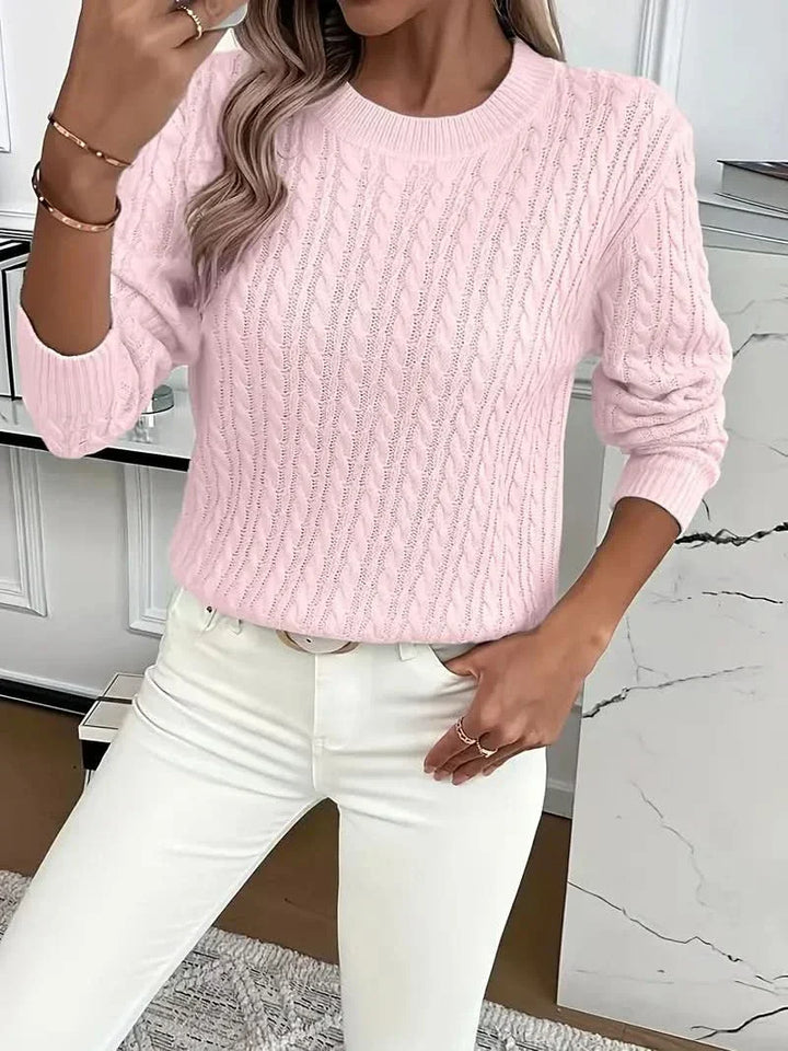 Women's Trendy Cable Knit Jumper with Crew Neck