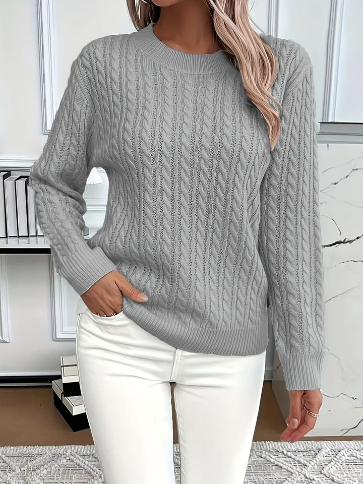 Women's Trendy Cable Knit Jumper with Crew Neck