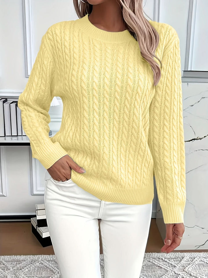 Women's Trendy Cable Knit Jumper with Crew Neck