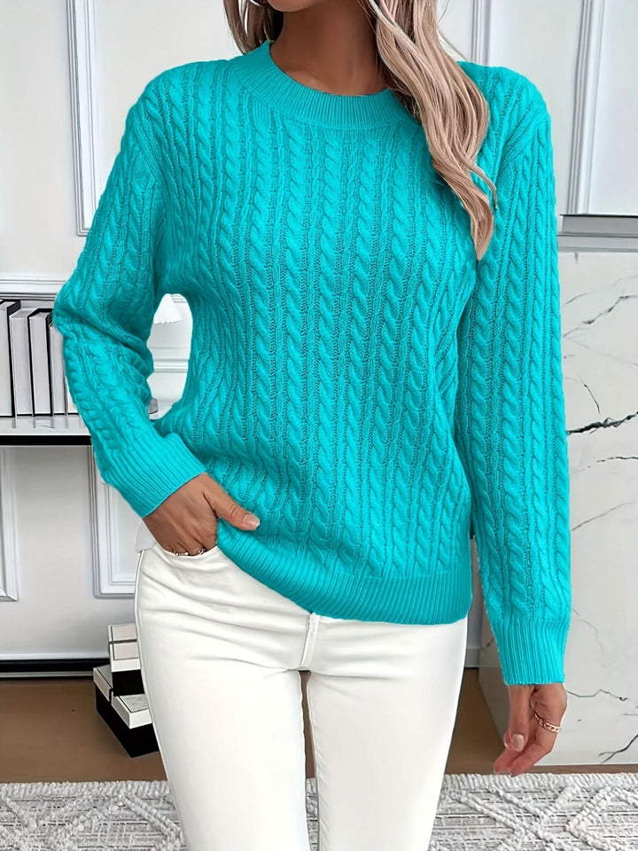 Women's Trendy Cable Knit Jumper with Crew Neck