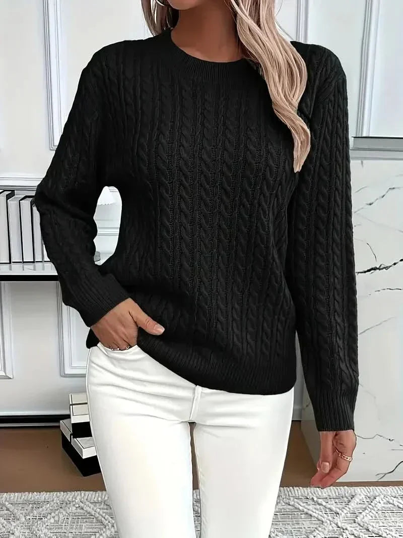 Women's Trendy Cable Knit Jumper with Crew Neck