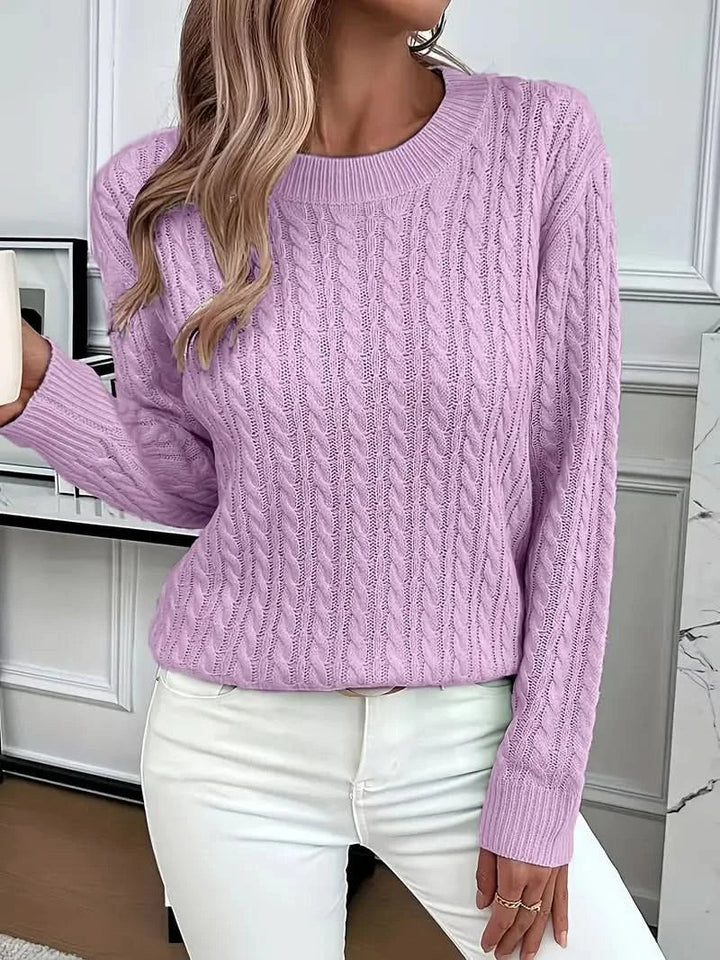 Women's Trendy Cable Knit Jumper with Crew Neck