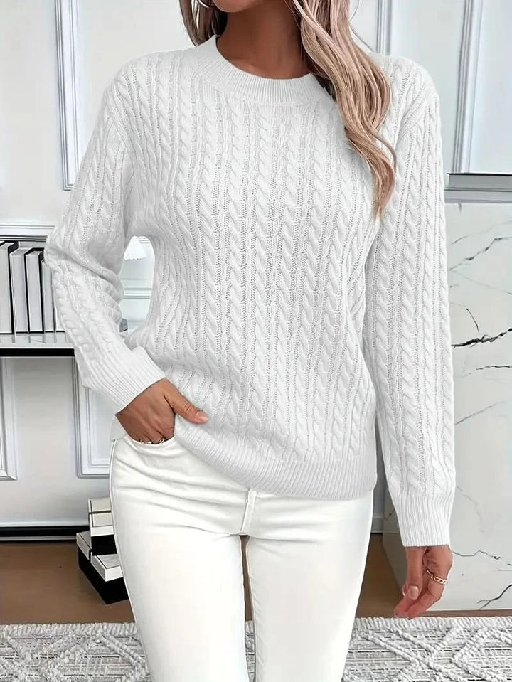 Women's Trendy Cable Knit Jumper with Crew Neck