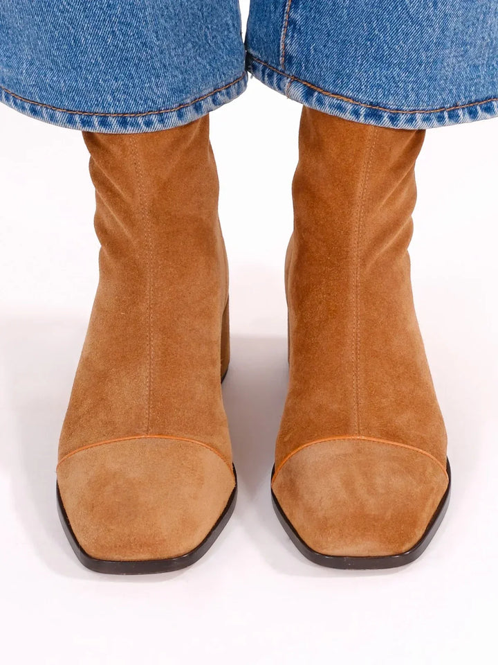 Women's Elegant Suede Ankle Boots with Block Heel and Square Toe