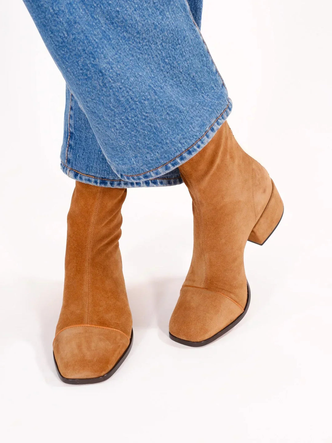 Women's Elegant Suede Ankle Boots with Block Heel and Square Toe