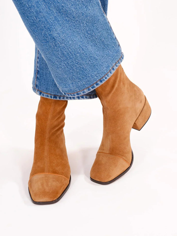 Women's Elegant Suede Ankle Boots with Block Heel and Square Toe