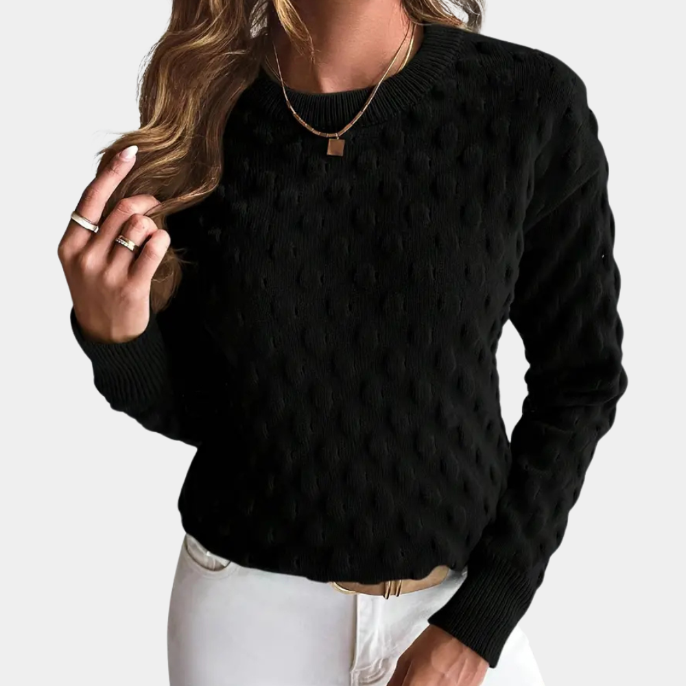 Women's Elegant Cashmere Cable Knit Sweater with Crew Neck and Ribbed Trims