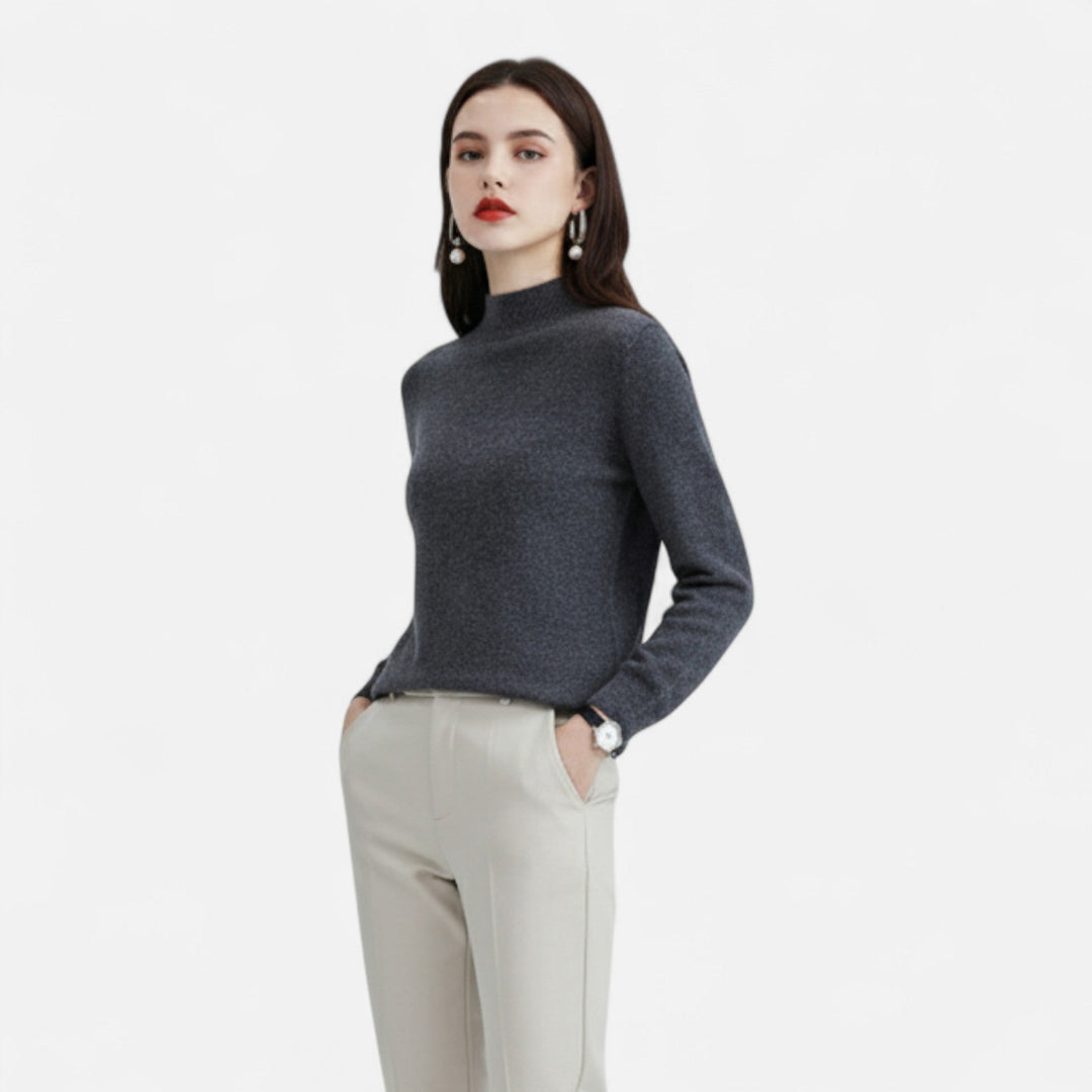 Women's Elegant Wool Sweater with Mock Neck and Long Sleeves