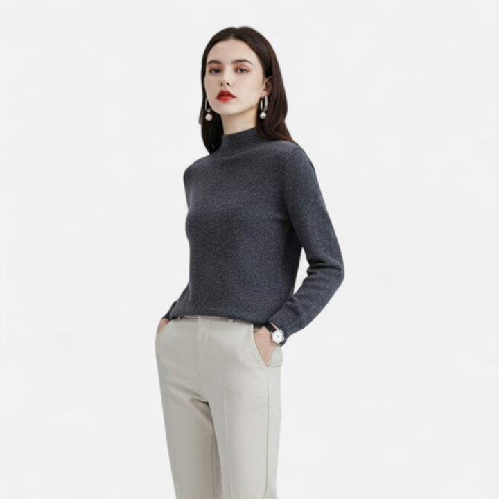 Women's Elegant Wool Sweater with Mock Neck and Long Sleeves